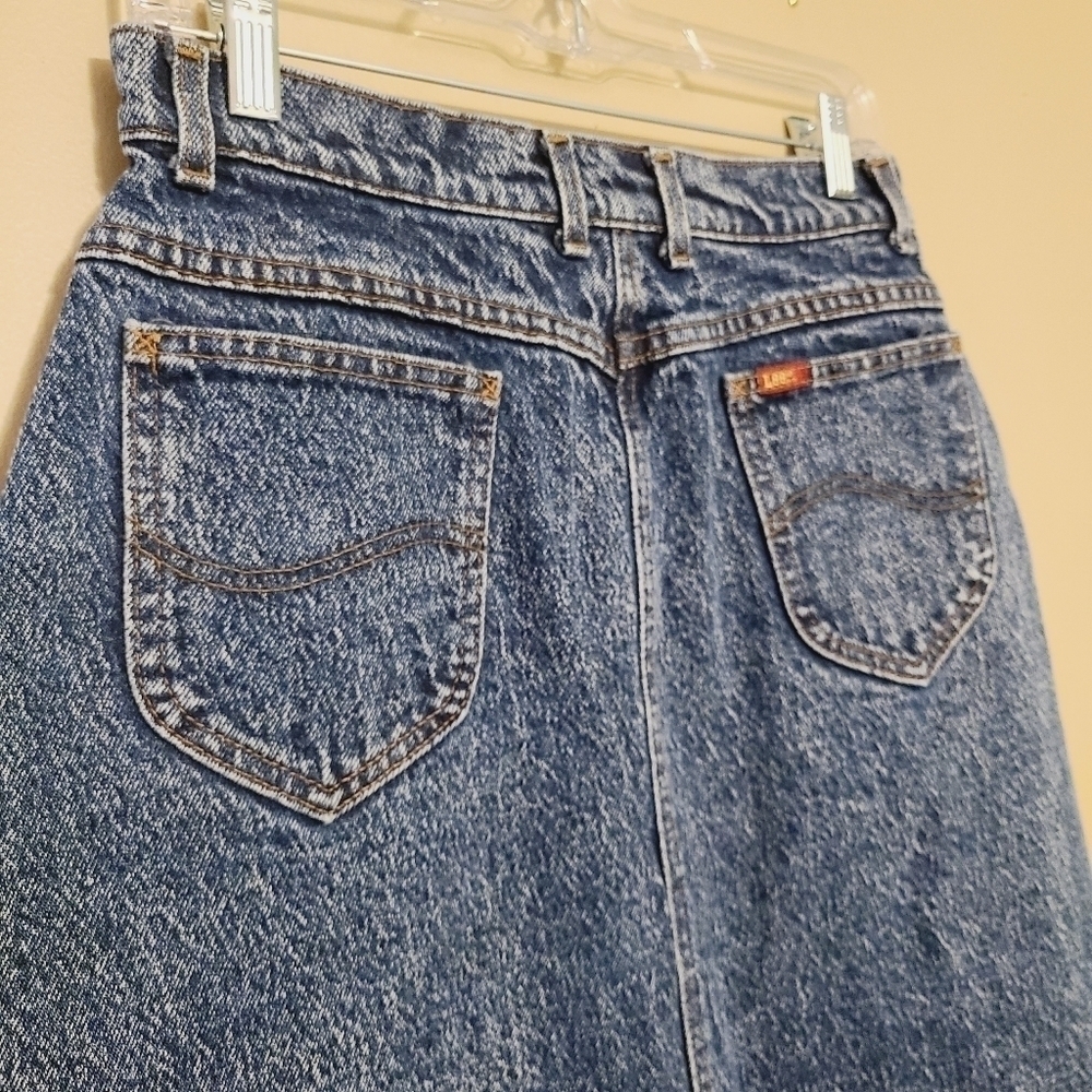 Lee Riders | Women's Vintage Acid Washed Denim Pencil Skirt (Size 12 Petite) - Picture 9 of 12